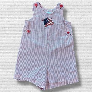 Chez Ami By Patsy Aiken Red Embroidered American Flag Jon Jon Romper Size 4 USA